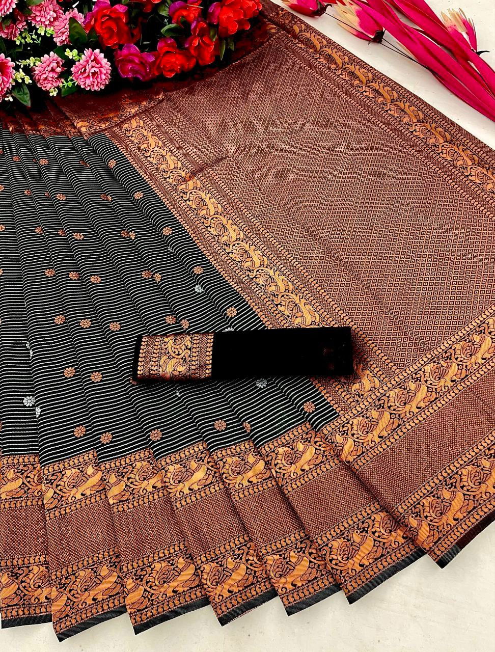 MF Black Designer Banarasi Silk Sarees Wholesale Price In Surat
